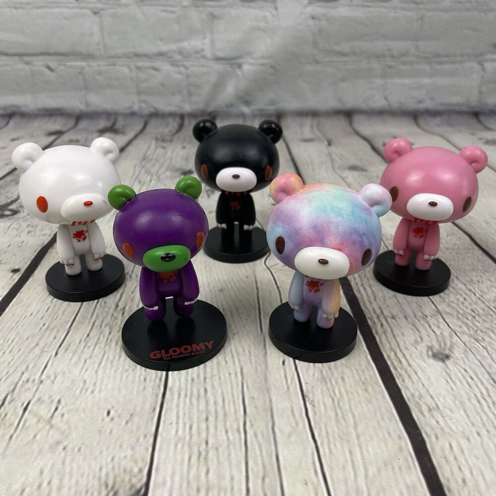 Culturefly Gloomy The Naughty Grizzly Mini Bobblehead Bear Lot of 5 Figures 3”